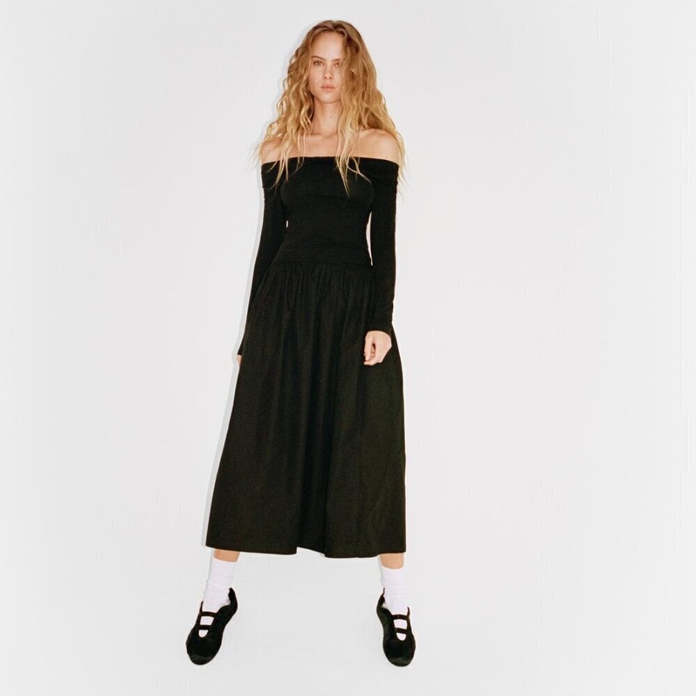 Zara MIXED OFF THE SHOULDER DRESS Sizes M, L NEW WITH TAG!